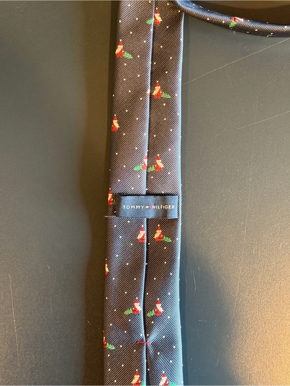 Tommy Hilfiger Navy Santa Trees Christmas Tie - Youth